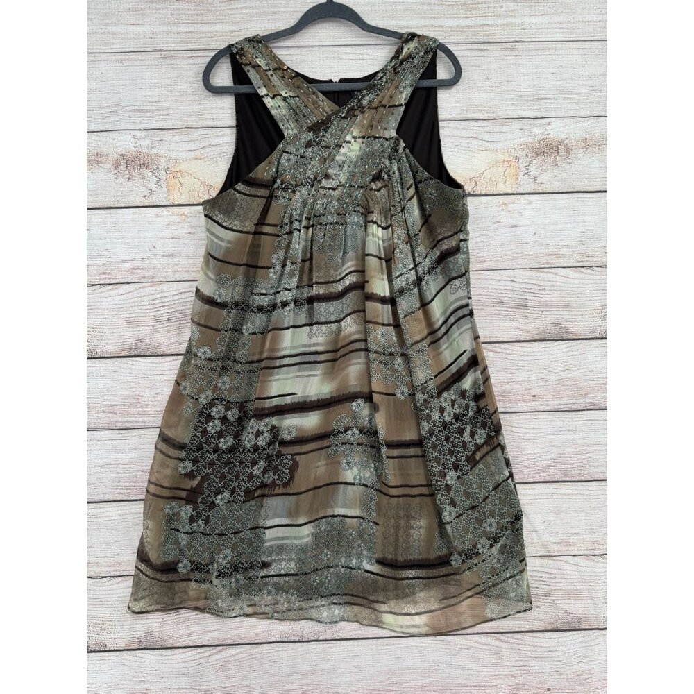 Signature Robbie Bee Silk Beaded Lined Sleeveless Dress‎ Women's 18W Brown/Green